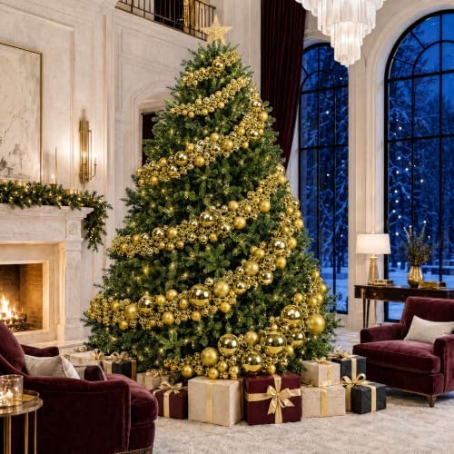 Sosation 29.5Ft Christmas Ball Ornament Garland, Gold, Glossy Matte