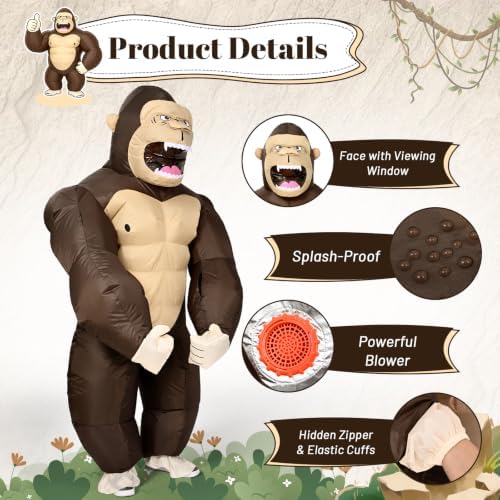 Inflatable Gorilla Costume Kids, Blow Up Gorilla Costume for Halloween