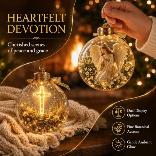 Illuminated Scripture Keepsake Ornament, Lighted Hanging Decoration with Bible Verse, Religious Themed Holiday Ornament, Transparant Ball with 2D Flat Sheet for Christmas Tree Home Display，H