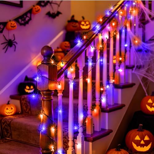 KNONEW Purple Orange Halloween Lights Decorations 60FT 180 LED String Light