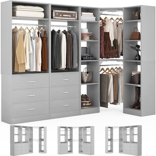 Besiost Corner Closet System with 6 Drawers, Corner Closet Organizer System