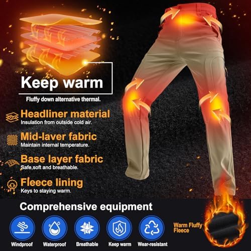 Men's hiking Snow Pants Skiing Winter Insulated Fleece lined Outdoor Water Repellent camping,walking,fishing