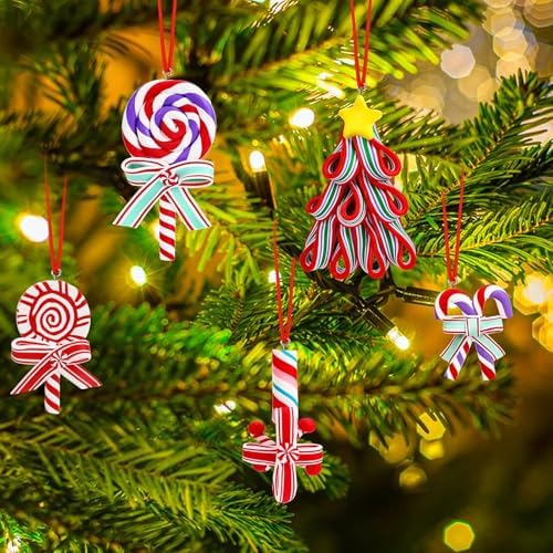 AUGSUN 16Pcs Christmas Lollipop Ornaments, Polymer Clay Peppermint Pendants
