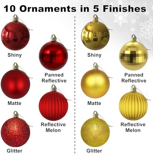 Red & Gold 2.5" Christmas Balls Christmas Tree Decoration Ornaments Shatterproof Hanging Balls for Birthday Halloween Holiday Wedding Decorations Set of 10pcs