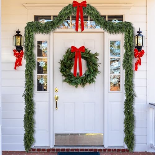 2 Pcs Christmas Norfolk Pine Garlands, 6Ft 2 Color Artificial Cedar Garland