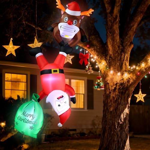 8FT Hanging Inflatable Christmas Climbing Santa & Reindeer Outdoor Decor
