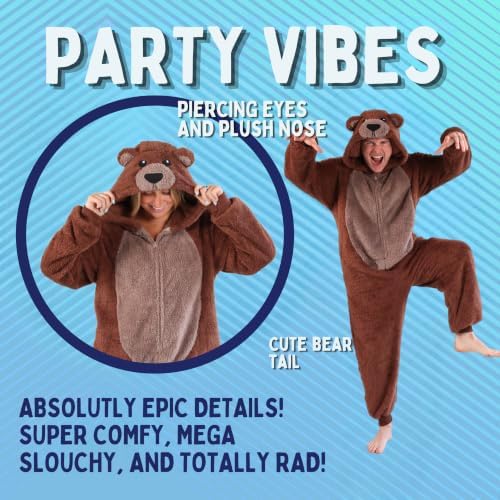 Funziez! Slim Fit Adult Onesie - Animal Costume - Plush Unisex Halloween One Piece Cosplay Suit for Women and Men