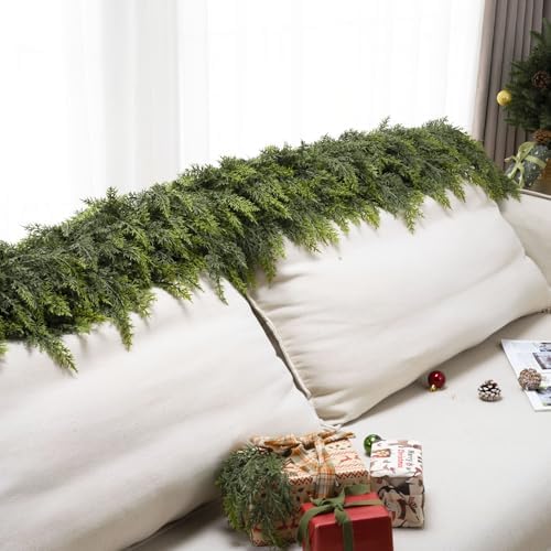 9Ft Christmas Garland,Real Touch Cedar Garland,Realistic Faux Pine Garlands