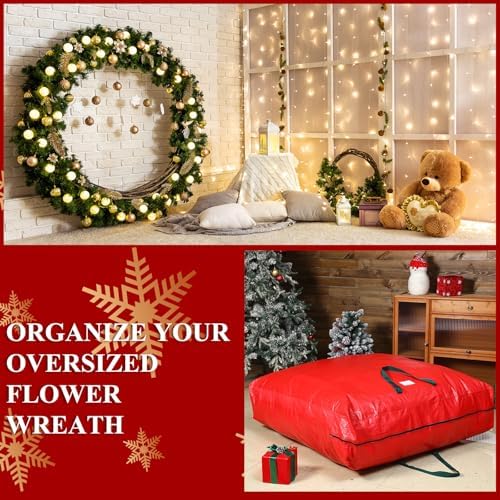 2 Pcs 48 Inch Christmas Wreath Storage Bags with Handle, Red