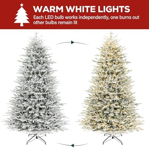 Hykolity 7.5 ft Prelit Flocked Christmas Tree with Realistic PE Foliage
