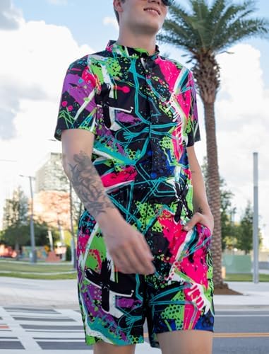RAISEVERN Mens Romper Male Zipper Shorts Sleeve One Piece Bro Outfits