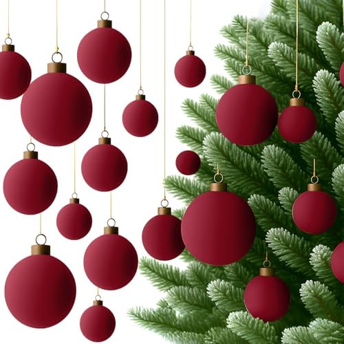 Foilswirl 36 Pcs Wine Red Velvet Christmas Balls, 2.36", 2.76", 3.15"