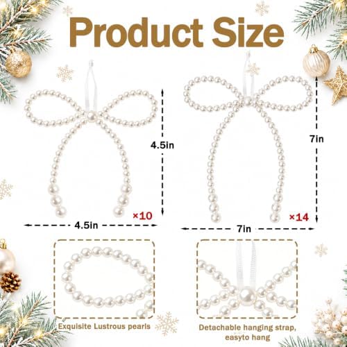 DIYDEC 24PCS Pearl Christmas Bow Ornament 7&4.5In Tree Topper Decor