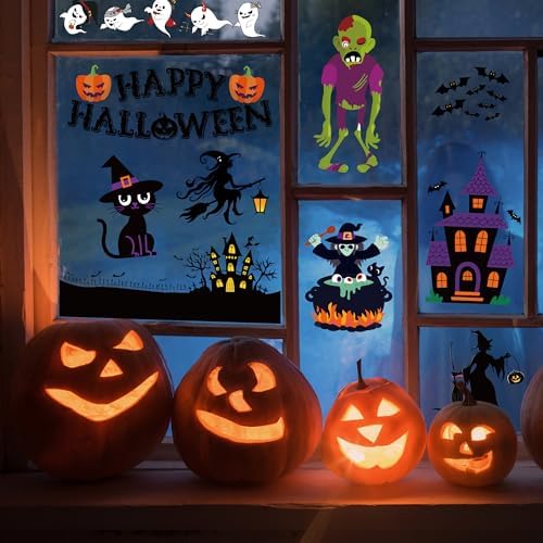 Halloween Party Decorations - Reusable Window Clings for Halloween Decorations Indoor Outdoor | Pumpkin Ghost Static Window Decor Stickers for Office Party Favors Supplies Crafts Gifts Toys for Kids