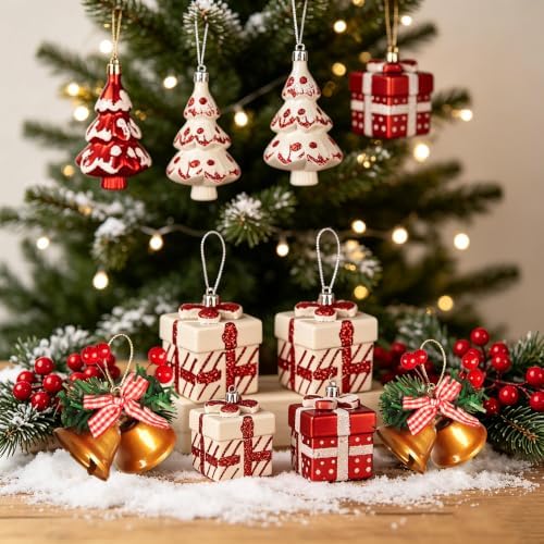 93 Pack Christmas Tree Ornaments Set, Shatterproof Baubles, Gingerbread Men, Santa Claus Reindeer, Stockings, Snowflakes Bells Decor for Xmas Holiday Home Party