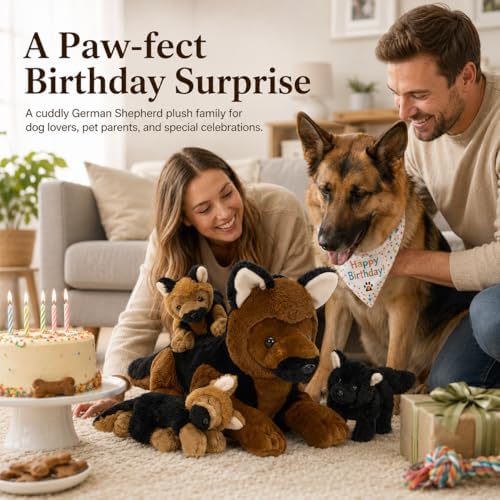 MorisMos German Shepherd Stuffed Animal with 3 Puppies