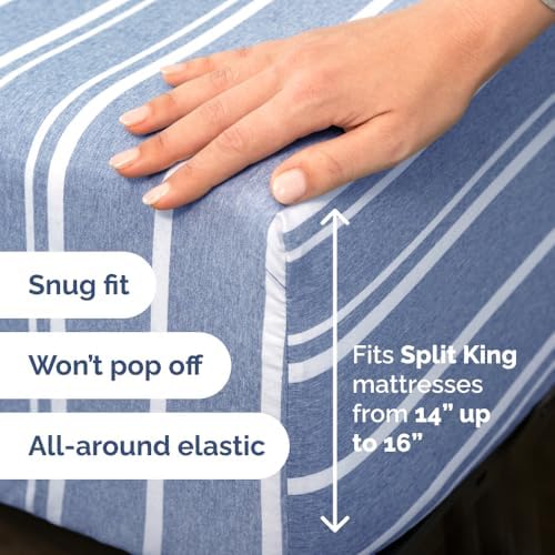 Flex Top Split Head King 4 Piece Sheet Set - Soft & Cooling - Blue Stripes