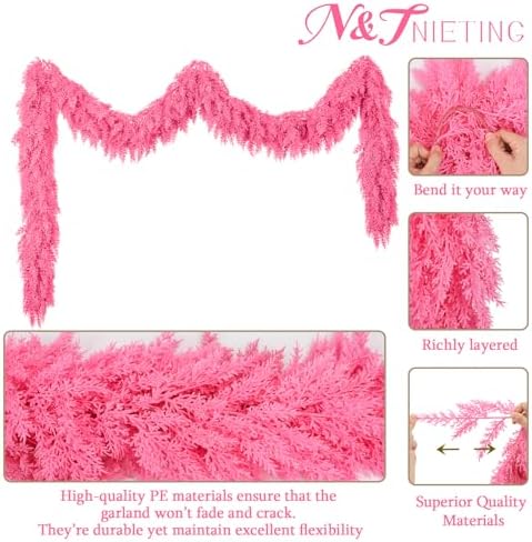 9Ft Halloween Cedar Garland,Pink Real Touch Soft Christmas Decorations