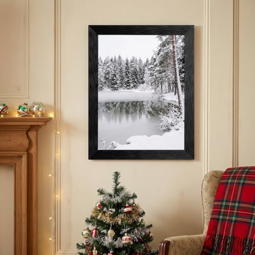 Framed Frozen Pond Canvas Wall Art, Winter Pines, Black Frame Inch 8x10