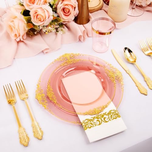 Hioasis 175 Pcs Burgundy Gold Plates for Party