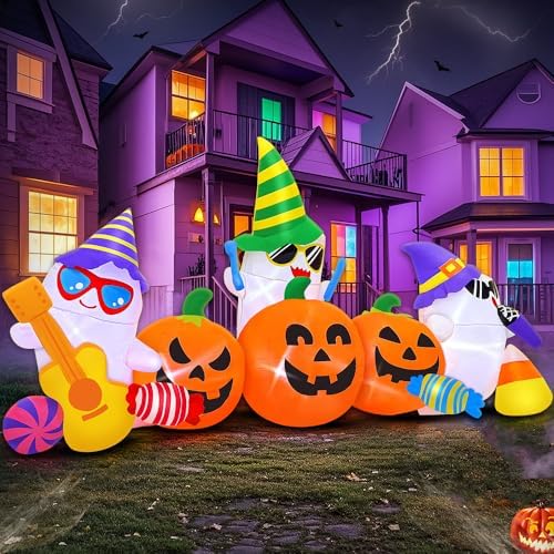 8FT Halloween Inflatable Decoration Ghost Pumpkin Band Decorations Outdoor Holiday Decor,LED Lights Blow Up Halloween Yard Decorations,Inflatables Outdoor for Holiday Garden Yard Lawn Décor