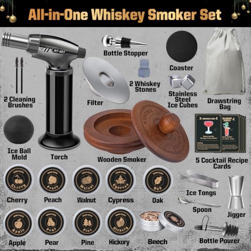 Whiskey Advent Calendar 2026 for Men, 24 Day Bourbon Smoker Infuser Kit for Cocktail and Whisky Lovers, Perfect Christmas for Husband, Dad, Boyfriend, Him(NO Butane, Glass)