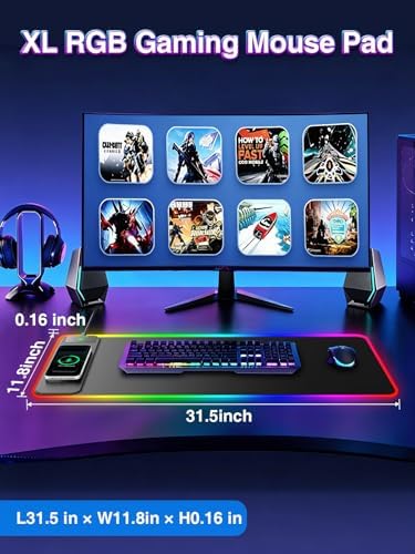 RGB Gaming Mouse Pad with 15W Magnetic Wireless Charging, 31.5'' x 11.8''