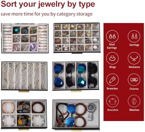 BOOVO Jewelry Boxes for Women, White and Black 6 Layer Large Jewelry Box for Necklace, Bracelet, Earrings, Rings Storage, Jewelry holder Organizer for Girls Gift (Clear Black, 6 layer)