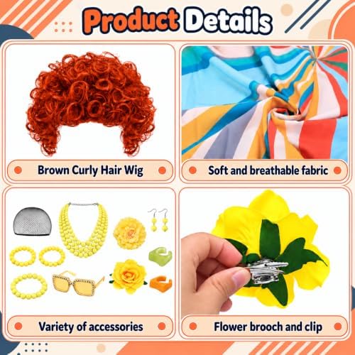 Halloween Women Landlady Costume Caftan Dress Curly Wig Jewelry & Sunglass