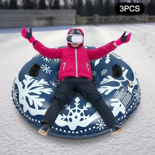 3Pcs PVC Ski Circle, Snow Sleds, 40 Inch Inflatable Snow Sled, Outdoor Sledding Snow Tube Sports, Thickened Heavy-Duty Hard Bottom Sleds with Non-Slip Handles, Winter Sports, for Kids and Adult