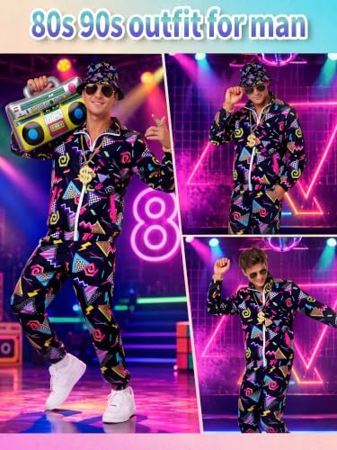 SOMSOC 80s 90s Hip-Hop Tracksuit Costume Set for Men Halloween Party