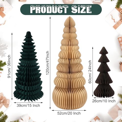 3 Pcs Large Honeycomb Christmas Tree,Classic,Beige, Green, Brown