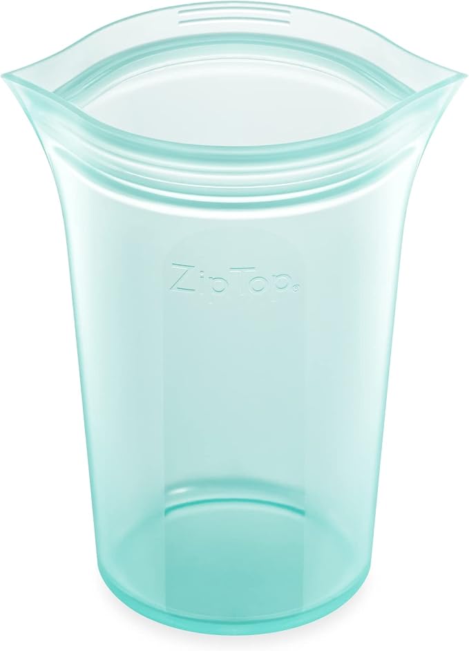 Zip Top Reusable Food Storage Bags | Medium Cup [Teal] | Silicone Meal Prep Container | Microwave, Dishwasher and Freezer Safe | Made in the USA