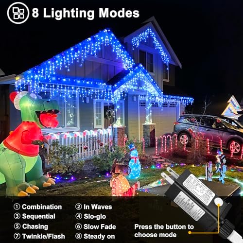 Blue Christmas Lights Outdoor Icicle Lights for Outside House 66ft 640 LED