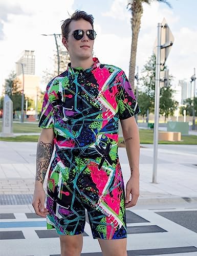 RAISEVERN Mens Romper Male Zipper Shorts Sleeve One Piece Bro Outfits