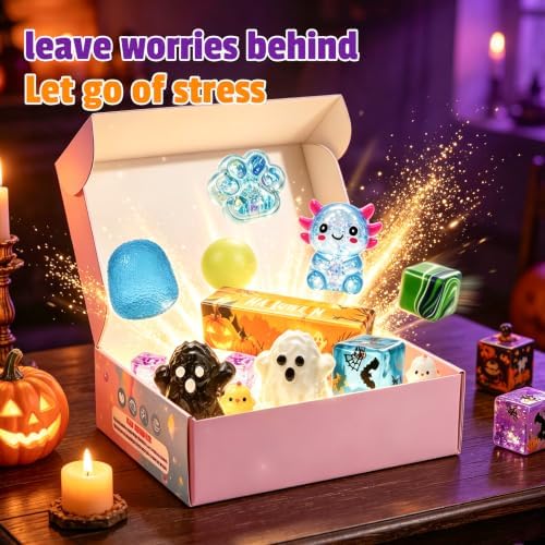 16Pcs Halloween Squishy Box Set, Stress Relief Squishies Fidget Toys Kit
