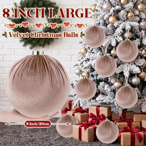 Weysat 6 PCS 8" Extra Large Velvet Christmas Ball Ornaments, Khaki
