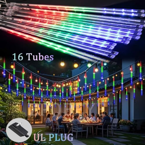 Outdoor Christmas Meteor Shower Lights 16Tube 384LEDs Dripping Icicle Light