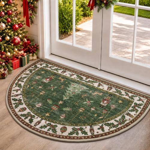 Engiw Christmas Rug 2x3 Half-Circle Area Rug, Washable Non-Slip, Soft Low Pile Carpet, Christmas Decorations for Living Room, Bedroom, Kitchen, Hallway, Entryway and Under Christmas Tree