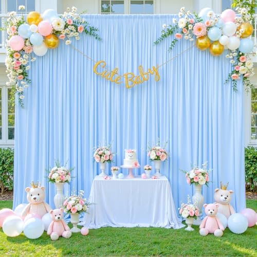 10x10 Baby Blue Backdrop Curtain for Baby Shower Parties Wrinkle Free Light Blue Curtains Backdrop Drapes Fabric Decoration for Birthday Party Photography 5ft x 10ft,2 Panels