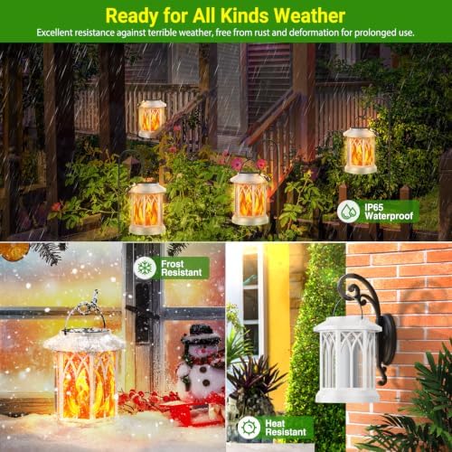 KOOPER Hanging Solar Lights Lantern Outdoor, 2 Pack Flickering Flames Solar Outdoor Lights, Solar Lanterns Outdoor Waterproof with Bigger Panel, Lanterns Decorative Outdoor for Garden Decor (White)