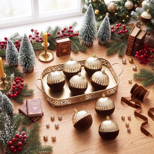 12PCS Brown and Gold Velvet Christmas Balls Ornaments,One Style