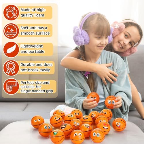 Libima 120 Pcs Mini Face Basketball Ball Fidget Toy Bulk, 2 Inch