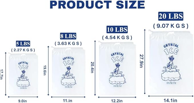 Infinite Pack 400 Pack Ice Bags 10 lb, Heavy-Duty Ice Bags with Drawstring(1.30 Mils Thickness)