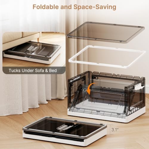 92QT Clear Stackable Storage Bins with Lids, Collapsible Organizers, 1 Pack