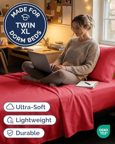 Twin XL Size 3 Piece Sheet Set - Comfy Breathable & Cooling Sheets - Red