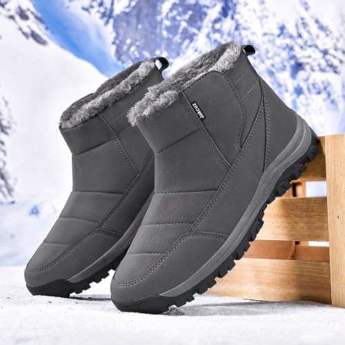 Jakcuz Plus Size Men's Water Resistant Winter Snow Boots with Warm Faux Fur