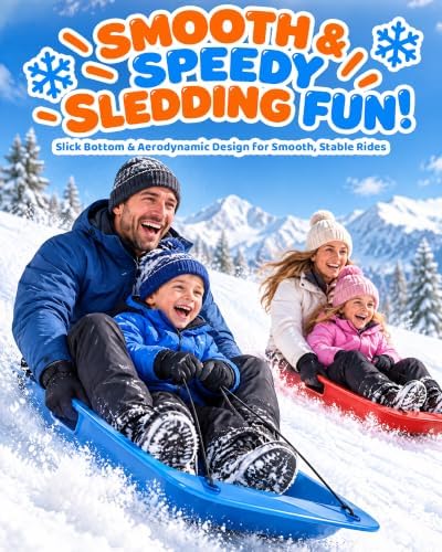 35-Inch Snow Sleds for Kids, Plastic Toboggans with Pull Ropes