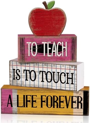 Moucuny 4 Pcs Back to School Table Decorations Retro Red Wooden Apple Decor