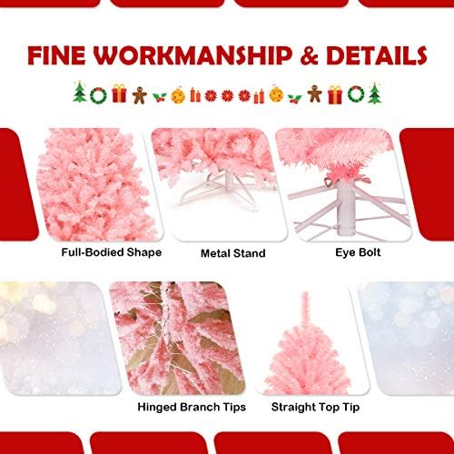 HAPPYGRILL 7.5FT Artificial Pink Christmas Tree with Stand New PVC Material Rich Thicken Tips Christmas Festival Decoration
